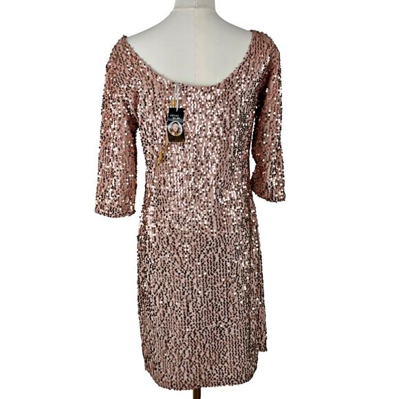 Esmara Heidi Klum Sz 6 Rose Gold Sequin Shift Dress NWT Holiday Metallic Barbie - Picture 3 of 7
